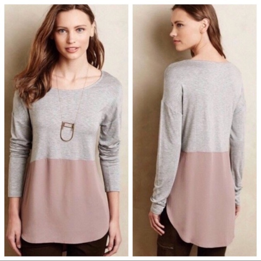 Meadow Rue Anthropologie Shirt Gray Two Tone Large